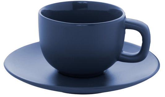 matt-blaue-Kaffeetasse-blau-matt-mit-Untertasse-Logo-Aufdruck-Keramik