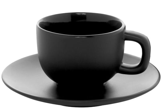 matt-schwarze-Kaffeetasse-schwarz-matt-mit-Untertasse-Logo-Aufdruck-Keramik
