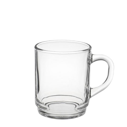 Glastasse mit Henkel stapelfähig - mit Ihrem Firmenlogo