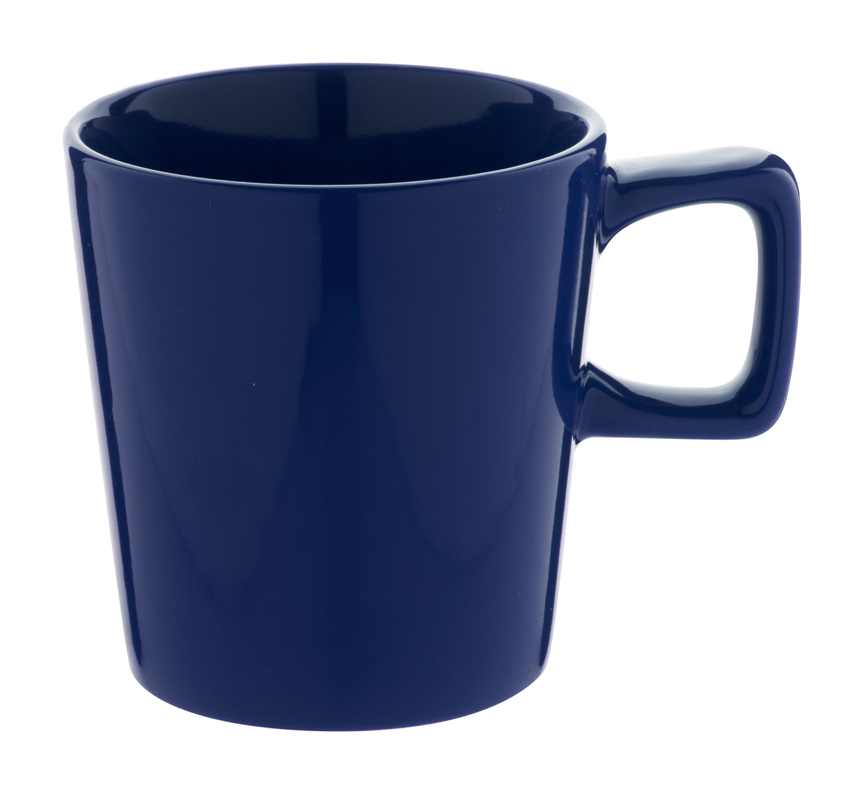 Tasse-dunkelblau-Griff-eckig-mit-Logo-bedrucken