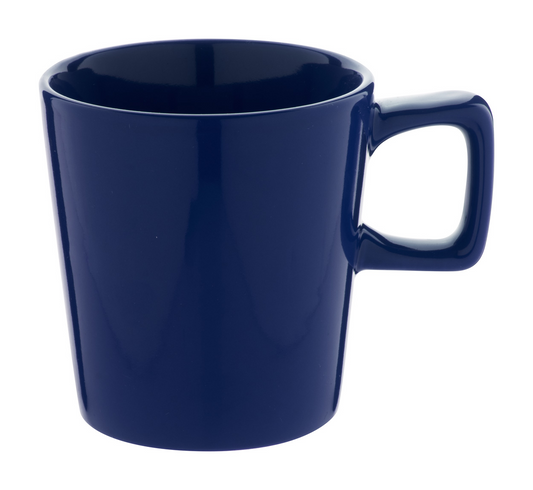 Tasse-dunkelblau-Griff-eckig-mit-Logo-bedrucken